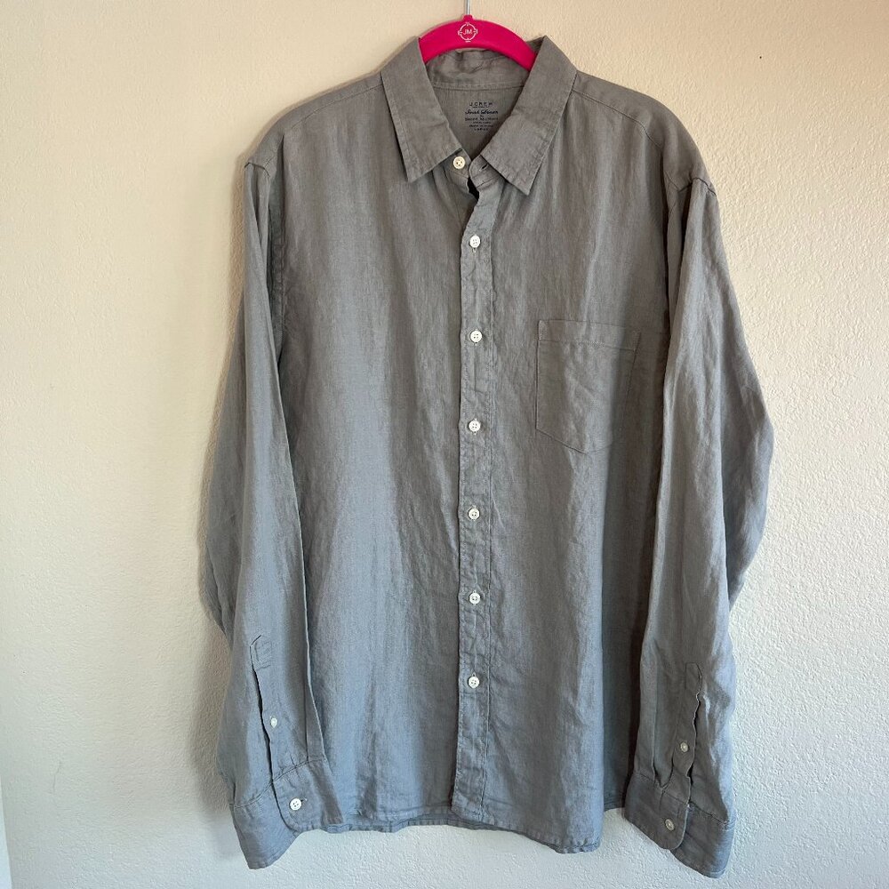 J Crew by Baird McNutt Grey Irish Linen Long Sleeved Shirt, Large